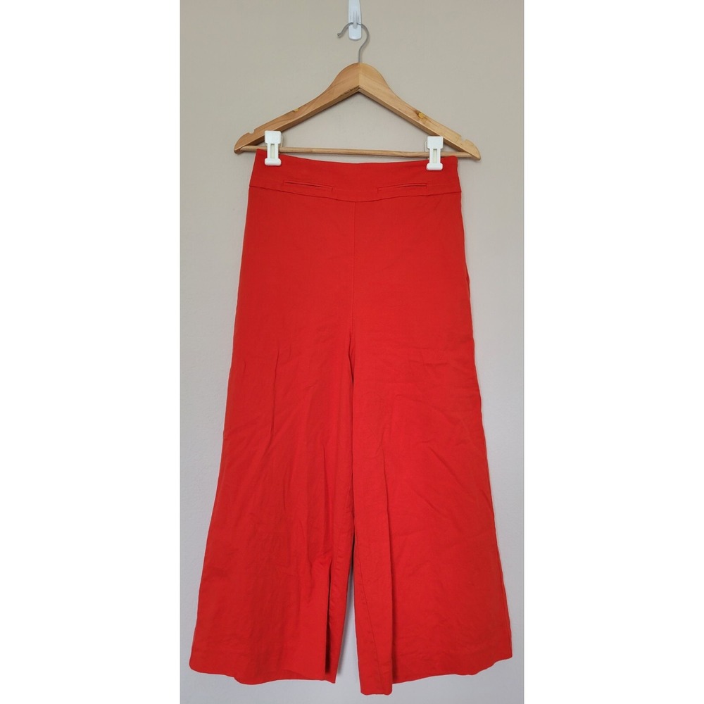 Anthropology Maeve Womens High Rise Wide Leg Cropped  Pants Red Orange 10 Baggy